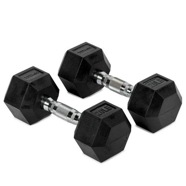 Titan 20 LB hex dumbbell rubber coated head design