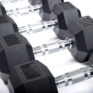 25 LB rubber hex dumbbells with hexagonal heads for strength training