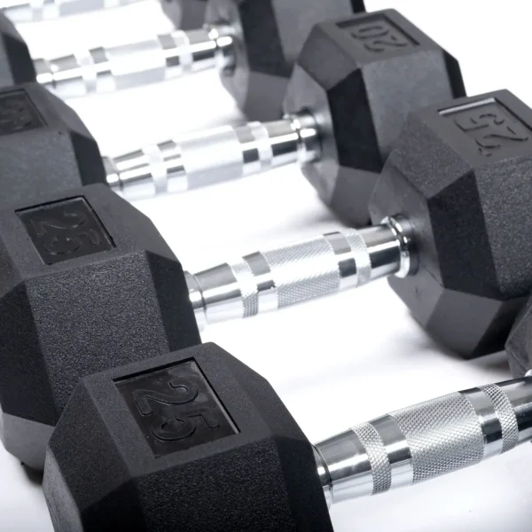 25 LB rubber hex dumbbells with hexagonal heads for strength training