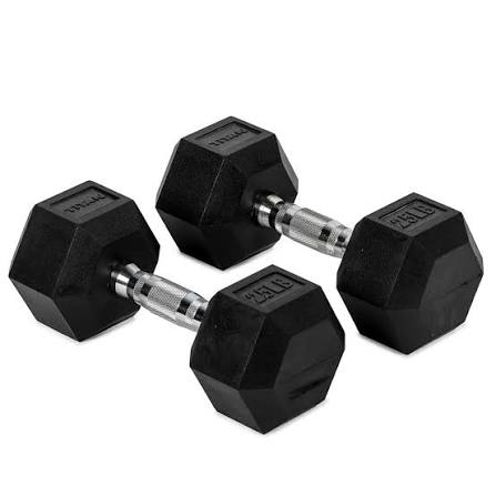 25 LB Rubber Hex Dumbbell Pair heavy duty rubber hex dumbbells for home gym