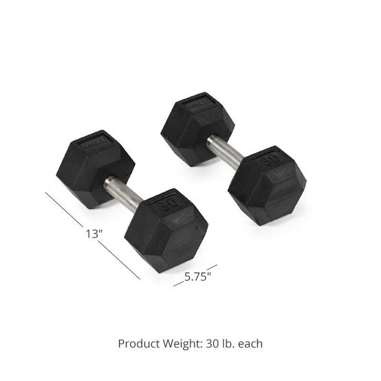 30 LB rubber hex dumbbells with hexagonal heads for strength training