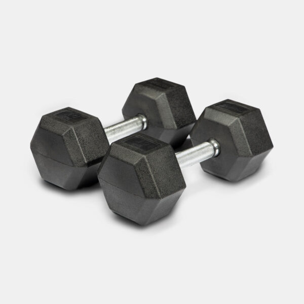 35 LB rubber hex dumbbell textured handle and rubber coated design