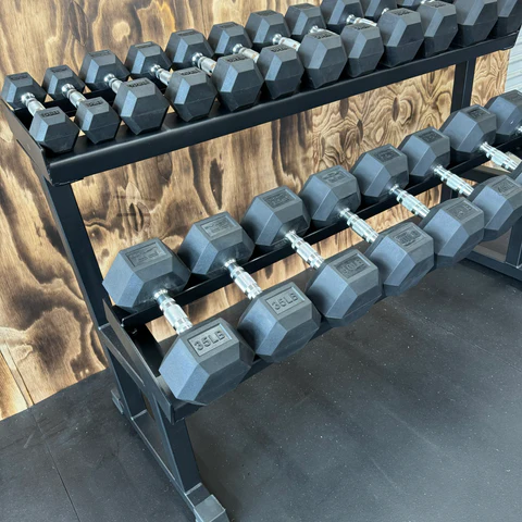 35 LB rubber hex dumbbells with hexagonal heads for strength training