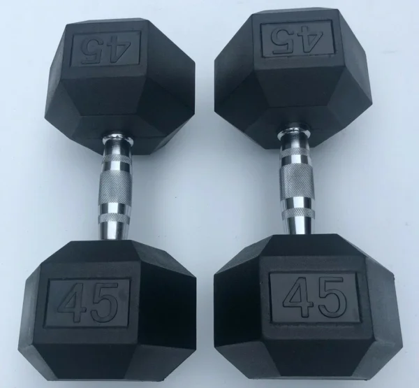 45 LB Rubber Hex Dumbbell Pair heavy duty rubber hex dumbbells for home gym