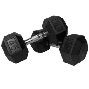 45 LB rubber hex dumbbells with hexagonal heads for strength training