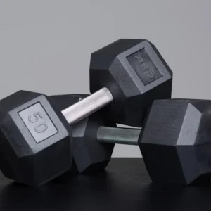 50 LB rubber hex dumbbell textured handle and rubber coated design