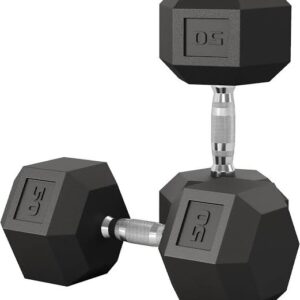 50 LB Rubber Hex Dumbbell Pair heavy duty rubber hex dumbbells for home gym