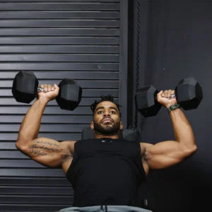 60 LB rubber hex dumbbell with textured handle and rubber coating