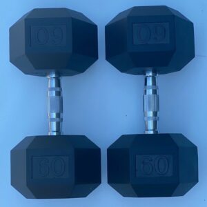 60 LB rubber hex dumbbells with hexagonal heads for strength training